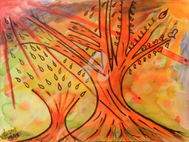 Painting titled "" Larmes d'automne "" by Les Lumières De Ma Vie, Original Artwork, Watercolor