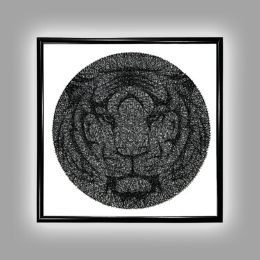 Textile Art titled "Lion Mentor" by Tabloucufire, Original Artwork, String Art Mounted on Metal