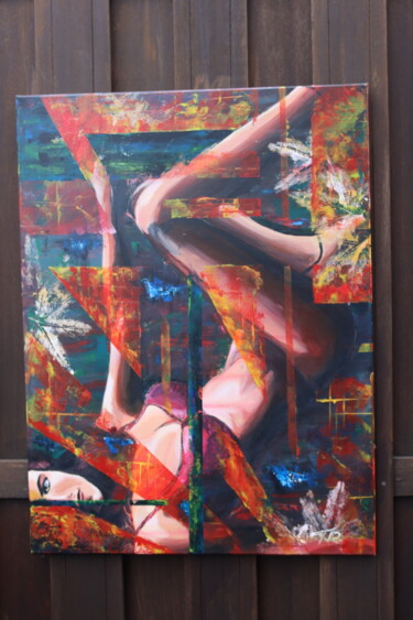 Malerei mit dem Titel "Liggende vrouw" von Taco Van Rheenen, Original-Kunstwerk, Acryl