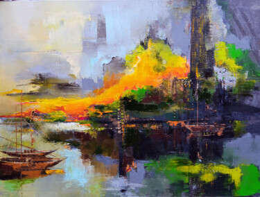 Painting titled "smoke on the water" by Tadeusz Machowski, Original Artwork, Oil
