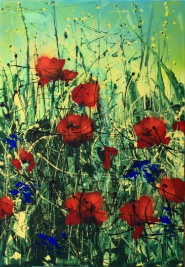 Painting titled "Wildflowers poppies3" by Tadeusz Iwańczuk, Original Artwork, Oil