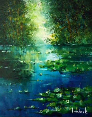Painting titled "Water Lilies" by Tadeusz Iwańczuk, Original Artwork, Oil