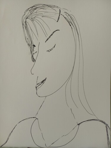 Drawing titled "Fille-lune" by Taëlle, Original Artwork, Ballpoint pen