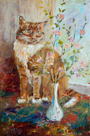 Painting titled "Cat.jpg" by Natalia Kazarina, Original Artwork, Oil