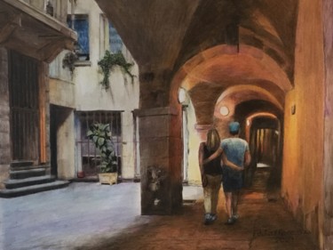 PASSAGE ENTRE DEUX RUES. Peinture intitulée "PASSAGE ENTRE DEUX…" par J.Tafforeau, Œuvre d'art originale, Aquarelle