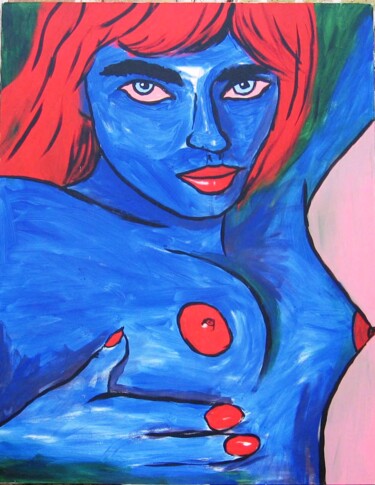 Schilderij getiteld "Femme bleue." door Georges Tag, Origineel Kunstwerk, Acryl Gemonteerd op Frame voor houten brancard