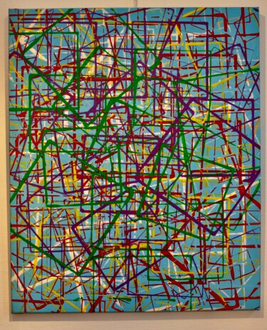 Painting titled "ligne 1" by Georges Tag, Original Artwork, Acrylic Mounted on Wood Stretcher frame