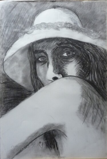 Drawing titled "portrait fusain" by Georges Tag, Original Artwork, Charcoal