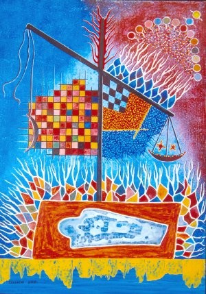 Painting titled "Justice divine" by Mohamed Tahdaini, Original Artwork