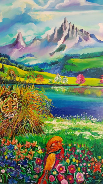 Painting titled "Рай" by Tahira Quliyeva, Original Artwork, Oil