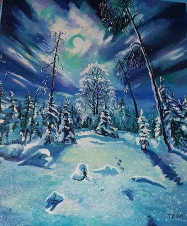 Peinture intitulée "Paysage d'hiver" par Tahira Quliyeva, Œuvre d'art originale, Huile