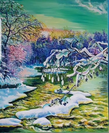 Pintura intitulada "Forêt en hiver" por Tahira Quliyeva, Obras de arte originais, Óleo