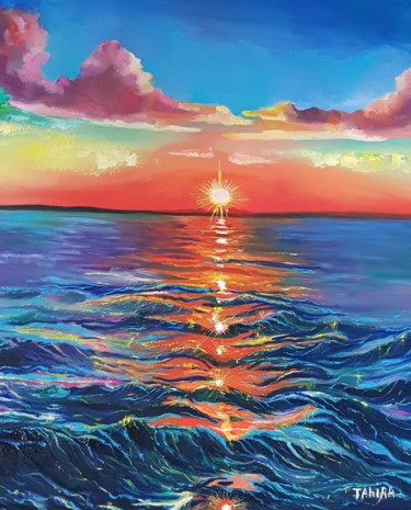 Peinture intitulée "Coucher de soleil" par Tahira Quliyeva, Œuvre d'art originale, Huile