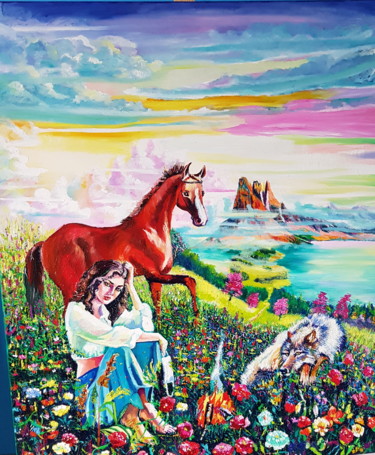 Peinture intitulée "La Lutte" par Tahira Quliyeva, Œuvre d'art originale, Huile