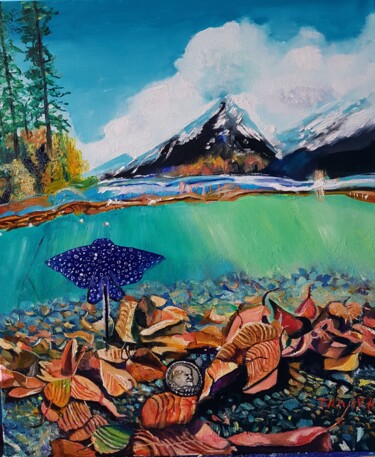 Painting titled "rivière qui coule" by Tahira Quliyeva, Original Artwork, Oil Mounted on Wood Stretcher frame
