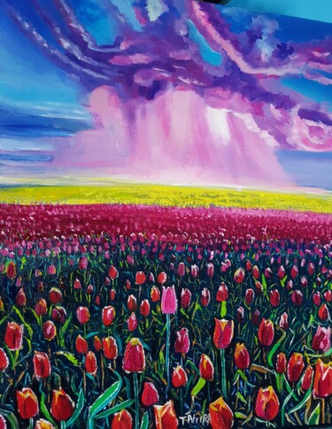 Peinture intitulée "Tulipe" par Tahira Quliyeva, Œuvre d'art originale, Huile