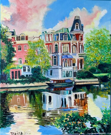Painting titled "La Ville Amsterdam" by Tahira Quliyeva, Original Artwork, Oil