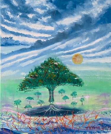 Peinture intitulée "L’arbre géant" par Tahira Quliyeva, Œuvre d'art originale, Huile