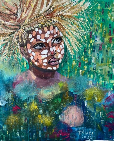 Peinture intitulée "Femme africaine" par Tahira Quliyeva, Œuvre d'art originale, Huile