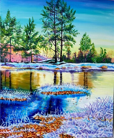 Peinture intitulée "Paysage d’hiver" par Tahira Quliyeva, Œuvre d'art originale, Huile