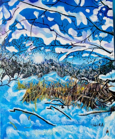 제목이 "Ppaysage terrestre"인 미술작품 Tahira Quliyeva로, 원작, 기름 나무 들것 프레임에 장착됨