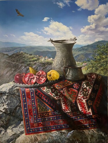 Painting titled "Still life" by Tahirakif, Original Artwork, Oil Mounted on Wood Stretcher frame