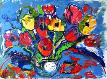 Painting titled ""Tulips"" by Nataliia Mishniova, Original Artwork, Oil