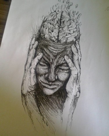 Drawing titled ""confusão mental"" by Tahrik Ndjai, Original Artwork