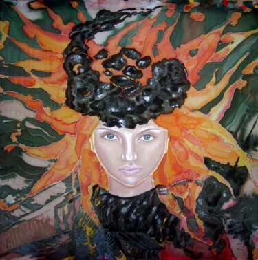 Картина под названием "Уголь." - Taia Salnikova, Подлинное произведение искусства, Ткань
