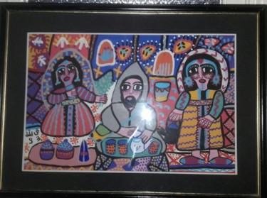Pintura intitulada "scène de thé maroca…" por Fatna Gbouri, Obras de arte originais, Guache