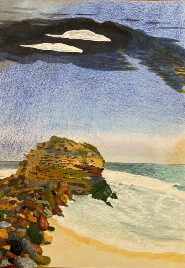 Pittura intitolato "Praia de Porto Novo" da Taicil, Opera d'arte originale, Pennarello