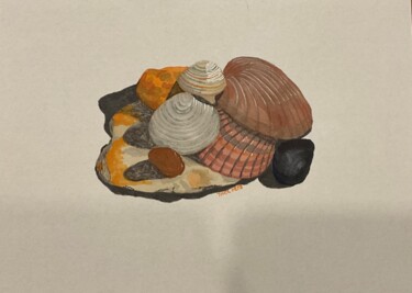 Pintura intitulada "Conchas e pedras" por Taicil, Obras de arte originais, Marcador