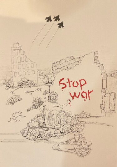 Drawing titled "Stop War!" by Taicil, Original Artwork, Ink