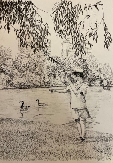 Desenho intitulada "Tai Chi no Parc Ang…" por Taicil, Obras de arte originais, Tinta