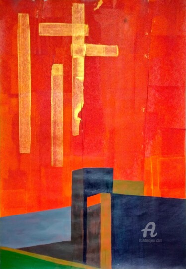 Painting titled "Geometric CIty" by Taijul Islam, Original Artwork, Acrylic