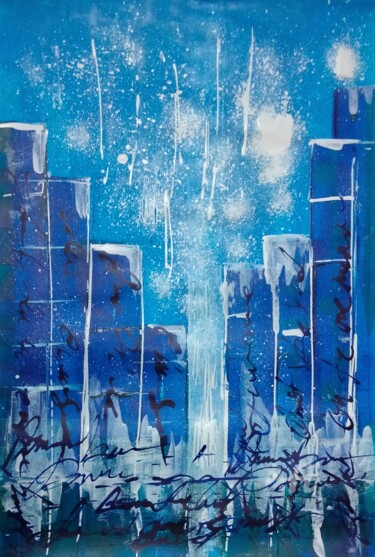 Painting titled "Blue city" by Taijul Islam, Original Artwork, Acrylic