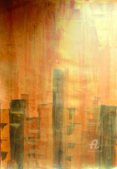 Painting titled "Golden Dark City" by Taijul Islam, Original Artwork, Acrylic