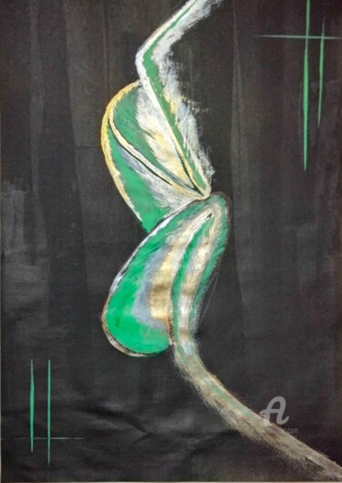 Painting titled "Greenyhalfnude" by Taijul Islam, Original Artwork, Acrylic