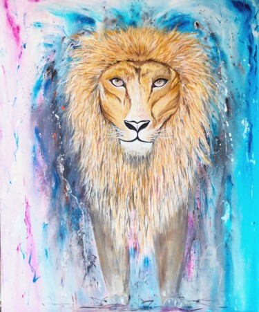 Painting titled "Lion the King of an…" by Taijul Islam, Original Artwork, Acrylic Mounted on Wood Stretcher frame