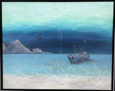 Картина под названием "Odyssée sous-marine" - Tailfer, Подлинное произведение искусства, Масло Установлен на Деревянная рама…