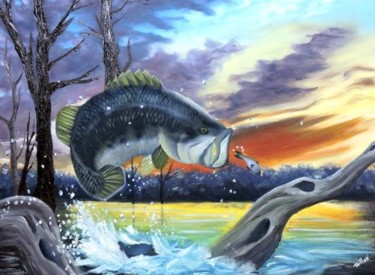 Painting titled "Fish day" by Taillon Luz, Original Artwork, Oil