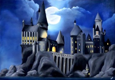 Painting titled "Hogwarts castle" by Taillon Luz, Original Artwork, Oil