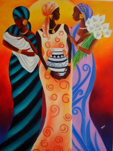 Malerei mit dem Titel "Africanas" von Taillon Luz, Original-Kunstwerk, Öl