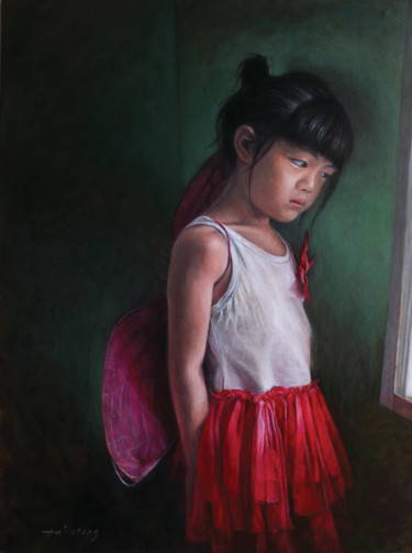 Painting titled "Sulking Angel" by Taimeng Lim, Original Artwork, Oil