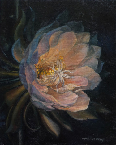 Painting titled "Blooming in the dark" by Taimeng Lim, Original Artwork, Oil
