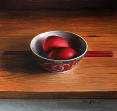 Painting titled "Red Eggs" by Taimeng Lim, Original Artwork, Acrylic