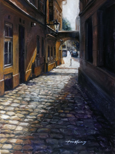 Malerei mit dem Titel "Quiet Alley" von Taimeng Lim, Original-Kunstwerk, Öl