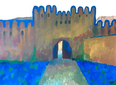 Painting titled "Castle's entrance" by Tair Tabiyev, Original Artwork, Oil Mounted on Cardboard