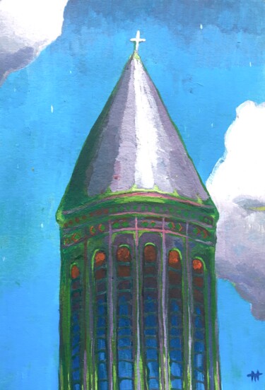 Pintura titulada "Georgian tower" por Tair Tabiyev, Obra de arte original, Oleo Montado en Cartulina