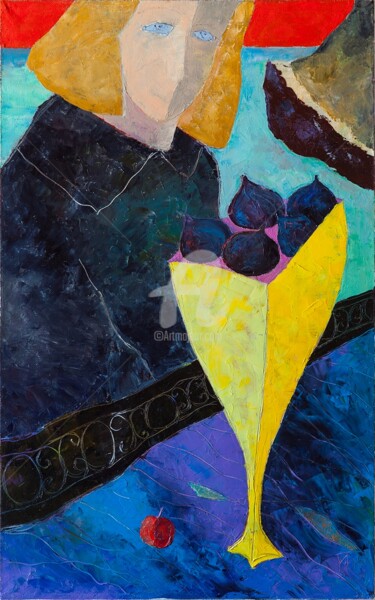 Painting titled "Women  and figs" by Taira, Original Artwork, Oil Mounted on Wood Stretcher frame